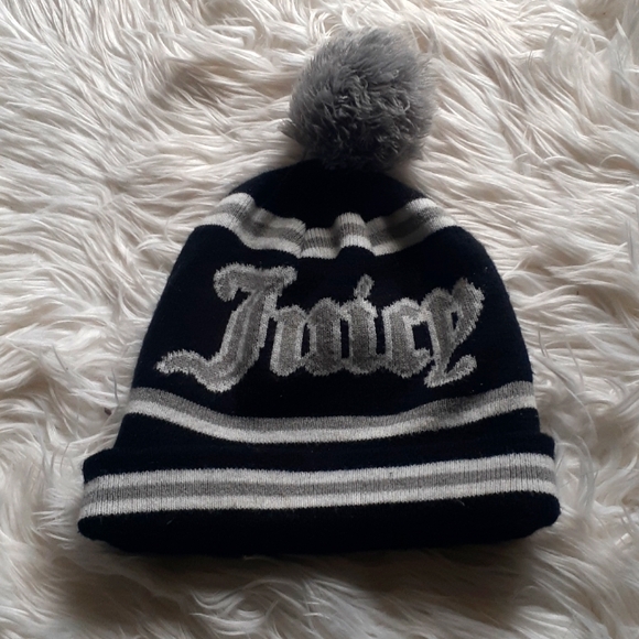 Juicy Couture Black Striped Pom Pom Beanie - Picture 1 of 6